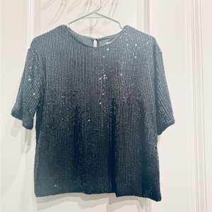 THML Black Sequin Short Sleeve Top